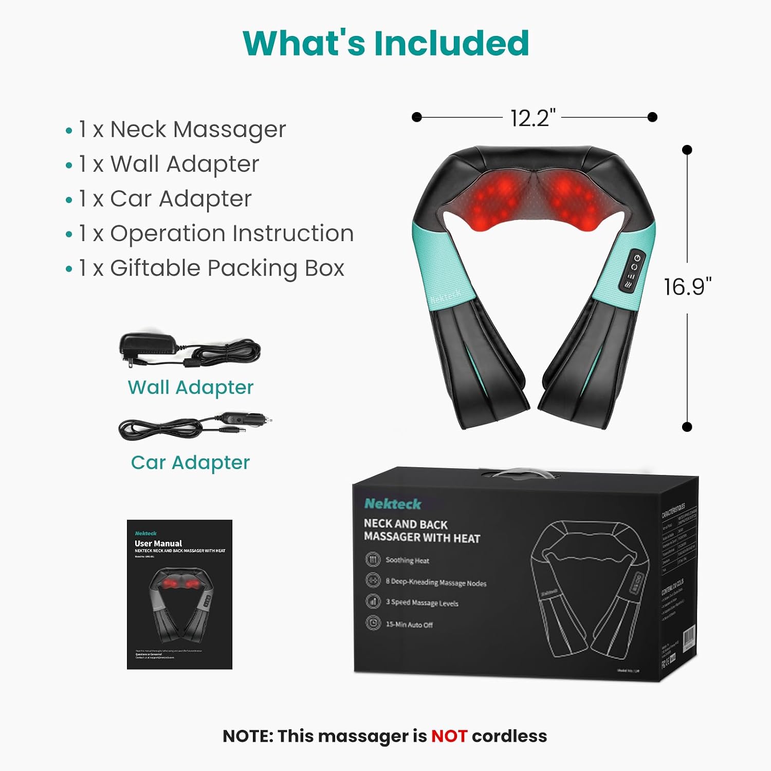 Nekteck Shiatsu Neck Massager with Heat for Deep Tissue, 2026 Upgraded 3D Back Shoulder Kneading Massage Pillow, Body Muscle Relaxation Too…