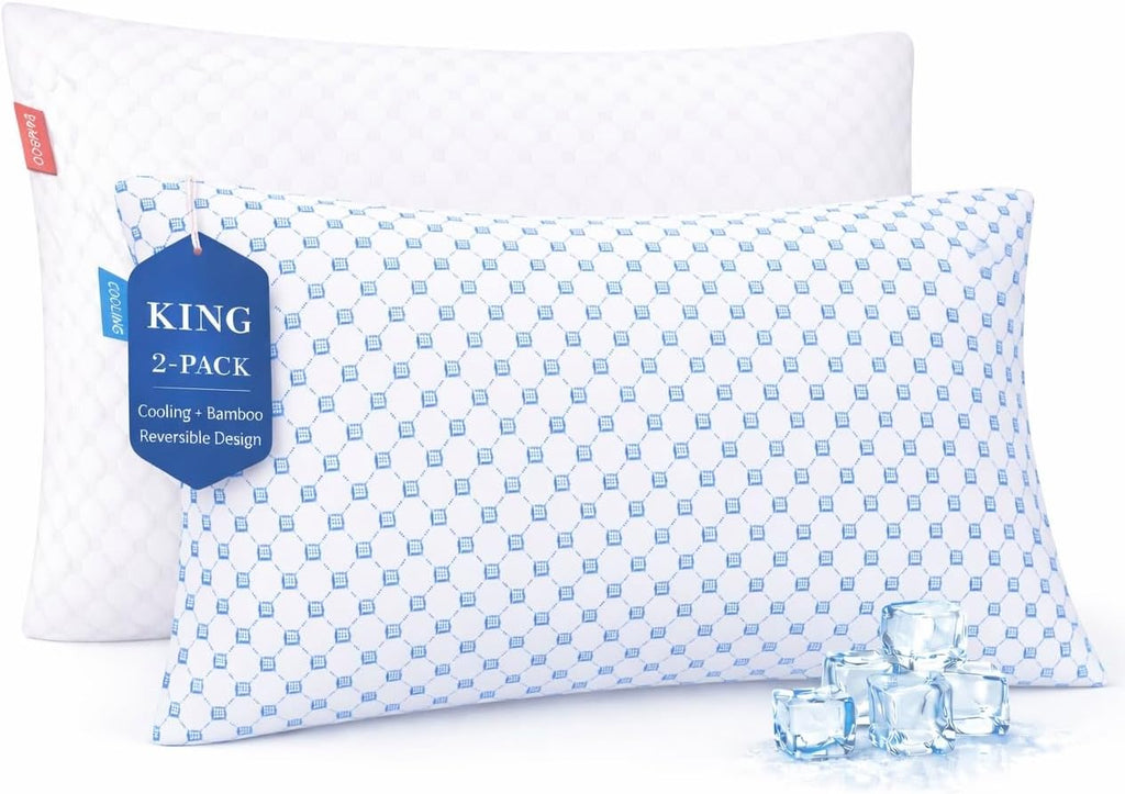 Nestl King Size Cooling Pillow for Sleeping 2 Pack, Luxury Shredded Memory Foam King Pillow Set of 2, Adjustable Cold Gel Pillows for Hot…