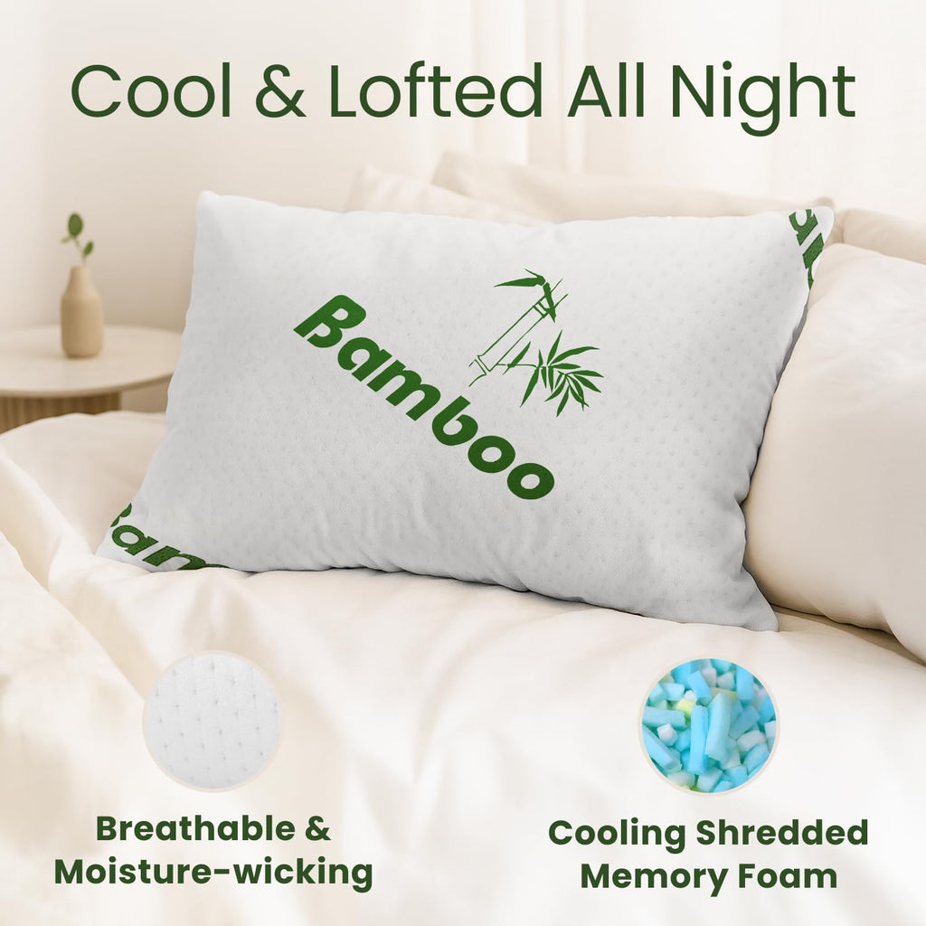 Memory Foam Pillows Queen Size Set of 2 - Cooling Bed Pillows for Sleeping - Back, Stomach, Side Sleeper Firm, Comfy Cool Shredded - 2…