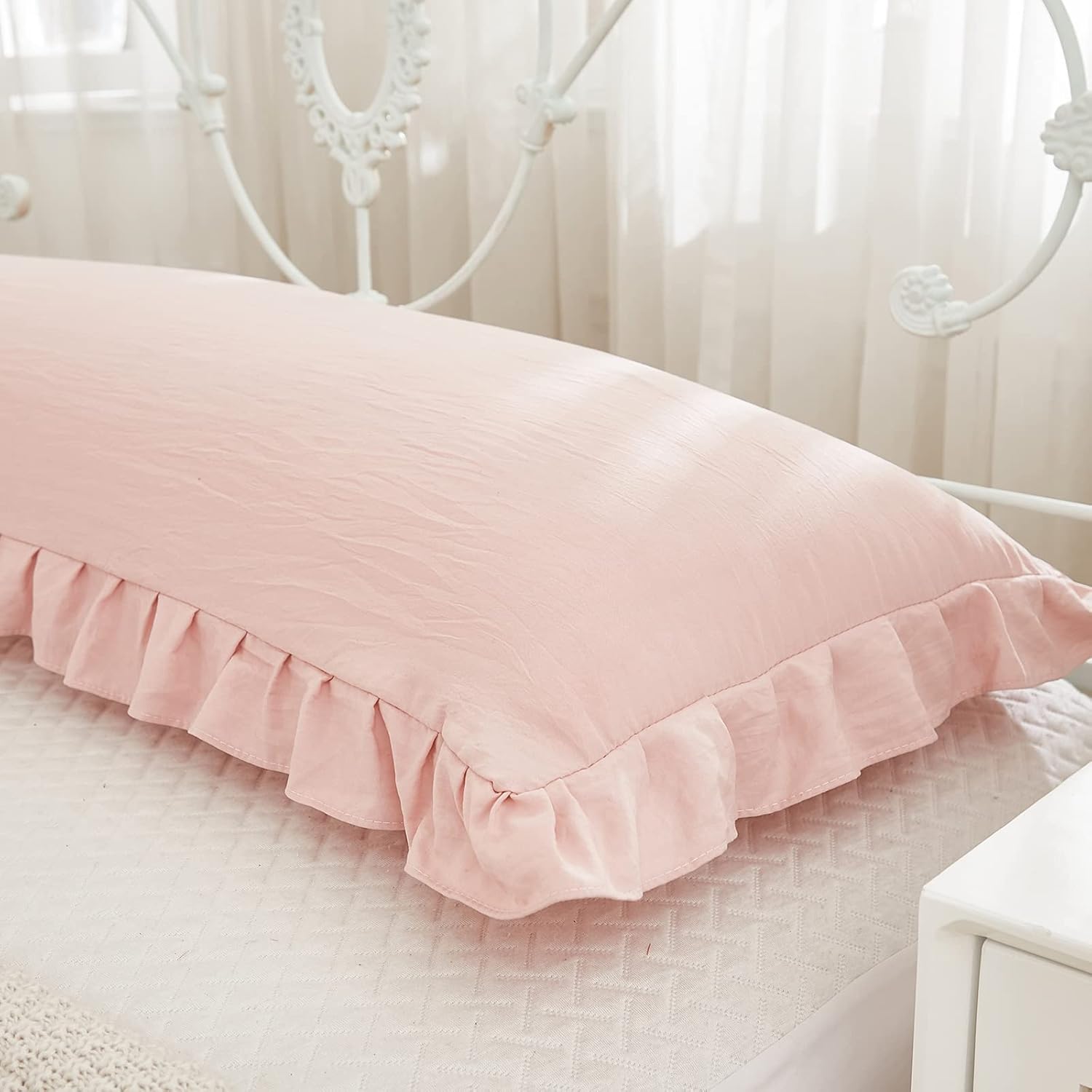 Merryword Pink Body Pillow Cover 20x54inches Long Pillowcase Ruffled Pillowcases Shabby Chic Ruffled Fringe Decor Body Ruffled Pillow Sham…