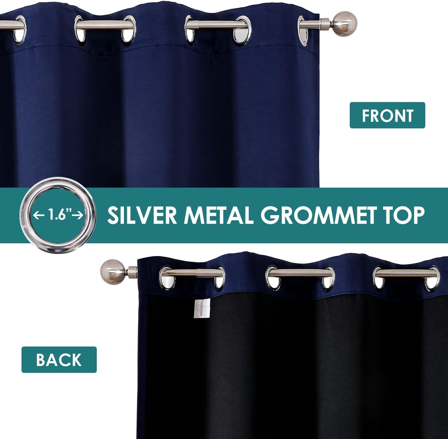 ChrisDowa 100% Blackout Curtains for Bedroom with Black Liner, 2 Thick Layers Total Blackout Thermal Insulated Grommet Window Curtains 2 Pa…