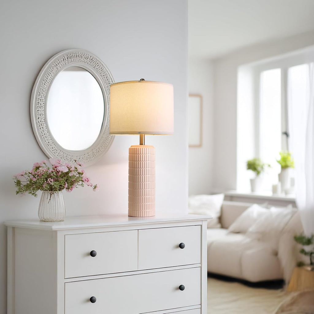 PoKat 27.5" Pink Ceramic Table Lamps for Girls Room Set of 2, Modern Bedroom Lamps, Bedside Lamps for Night Stands Living Room, Cute…