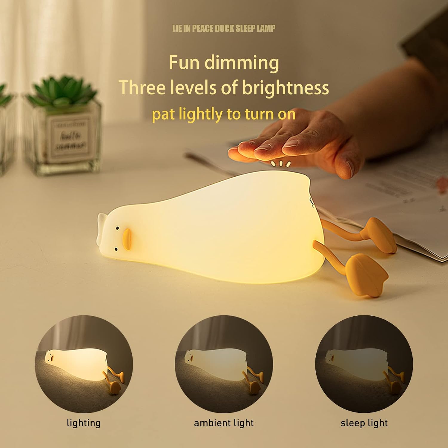 MUID Benson Lying Flat Duck Night Light, LED Squishy Duck Lamp, Cute Light Up Duck, Silicone Dimmable Nursery Nightlight, Rechargeable…