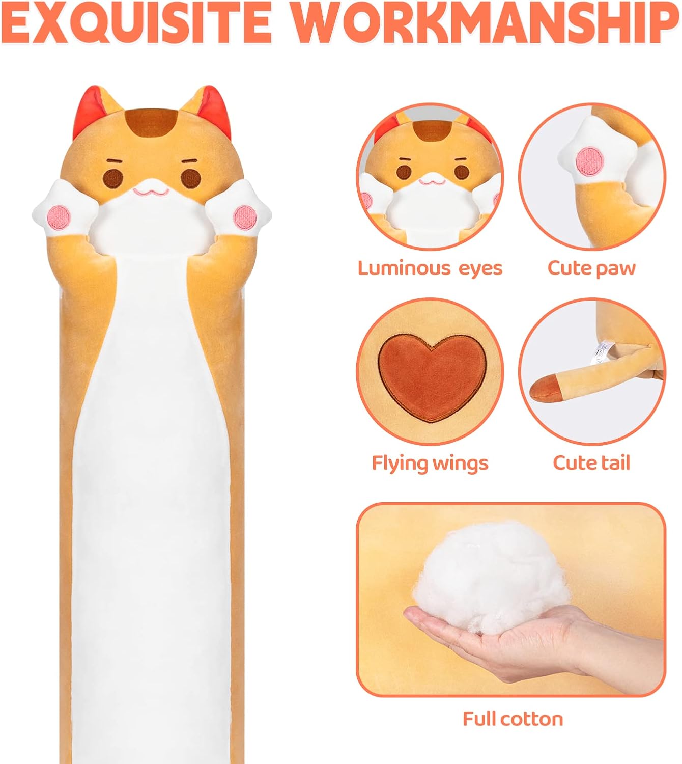 Mewaii Long Cat Plush Kawaii Kids Plush Toy Pillows, Cute Cat Stuffed Animals Soft Plushies, Kitten Big Plush Toys Throw Body Pillow Doll…