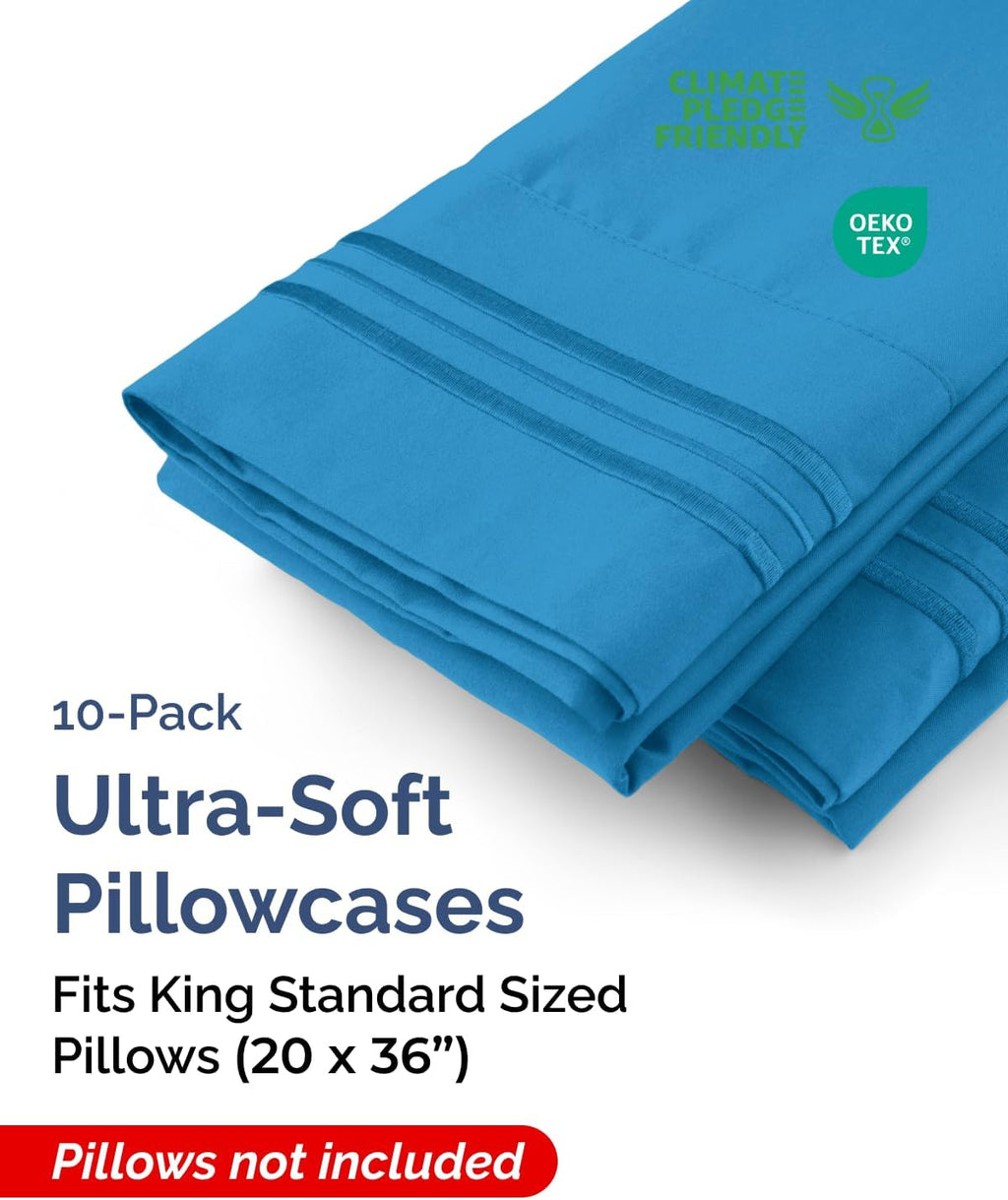 King Standard Pillow Cases Set of 10 - Ultra Soft Hotel Quality Pillowcase Covers - Comfy & Wrinkle Free - Shrink & Fade Resistant…