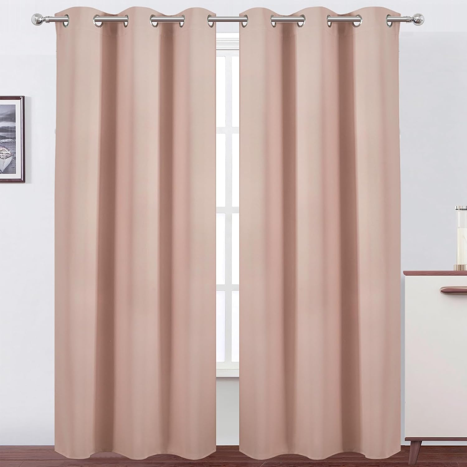 Lemomo Blush Thermal Blackout Curtains/42 x 84 Inch/Set of 2 Panels Room Darkening Curtains for Bedroom 84 Inch silver