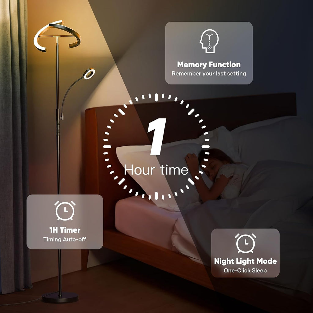 SIBRILLE Upgraded 36W RGBCW Floor Lamp with Ring Reading Lamp, Rotatable Remote Control LED Standing Lamp Dimmable Floor Light Modern…