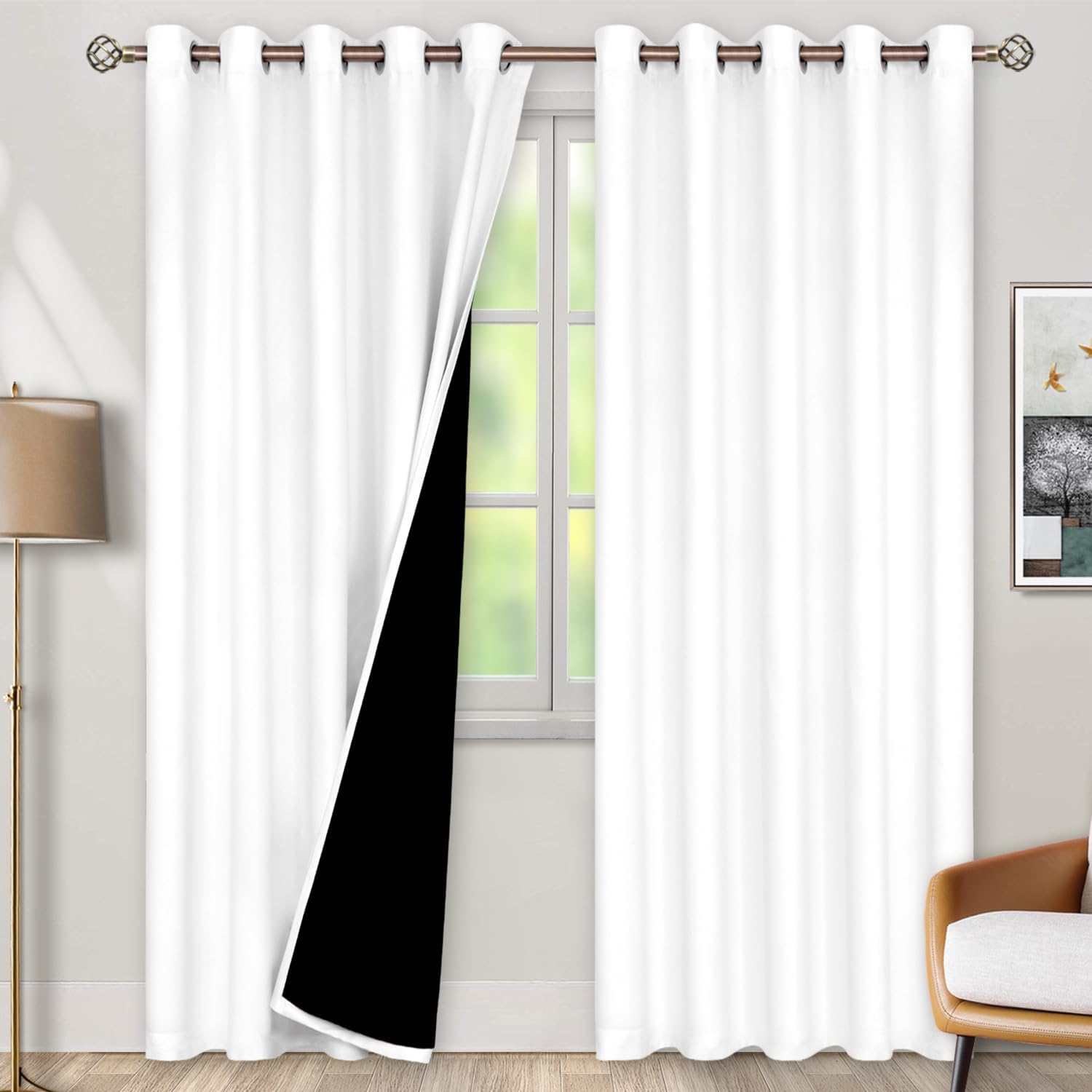 BGment Thermal Insulated 100% Blackout Curtains for Bedroom with Black Liner, Double Layer Full Room Darkening Noise Reducing Grommet Curta…