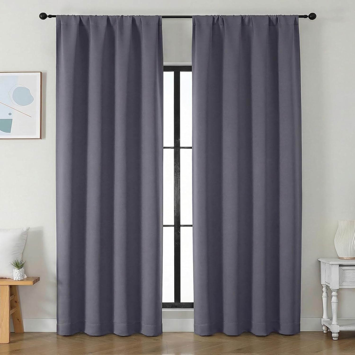 Simplebrand Ava Greyish Purple Blackout Curtains for Bedroom 90 Inches Long 2 Panels Set, Solid Privacy Energy Saving Living Room Window Tr…