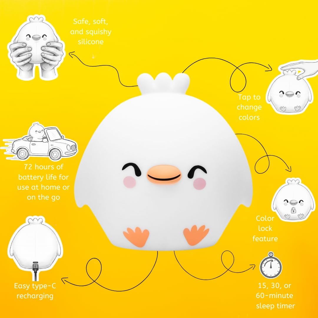 Lumipets Clara the Chick Squishy Silicone Night Light for Kids | Cute Night Light with Remote & Touch Control for Baby & Toddler Bedrooms…