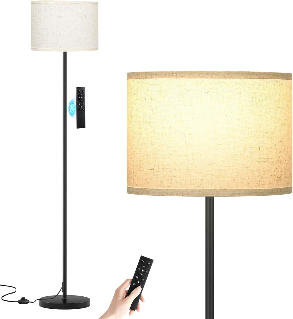Ambimall 60'' Modern Floor Lamp with Remote, Tall Lamps for Living Room, Bedroom, Office, Dining Room, Beige Shade with Black…