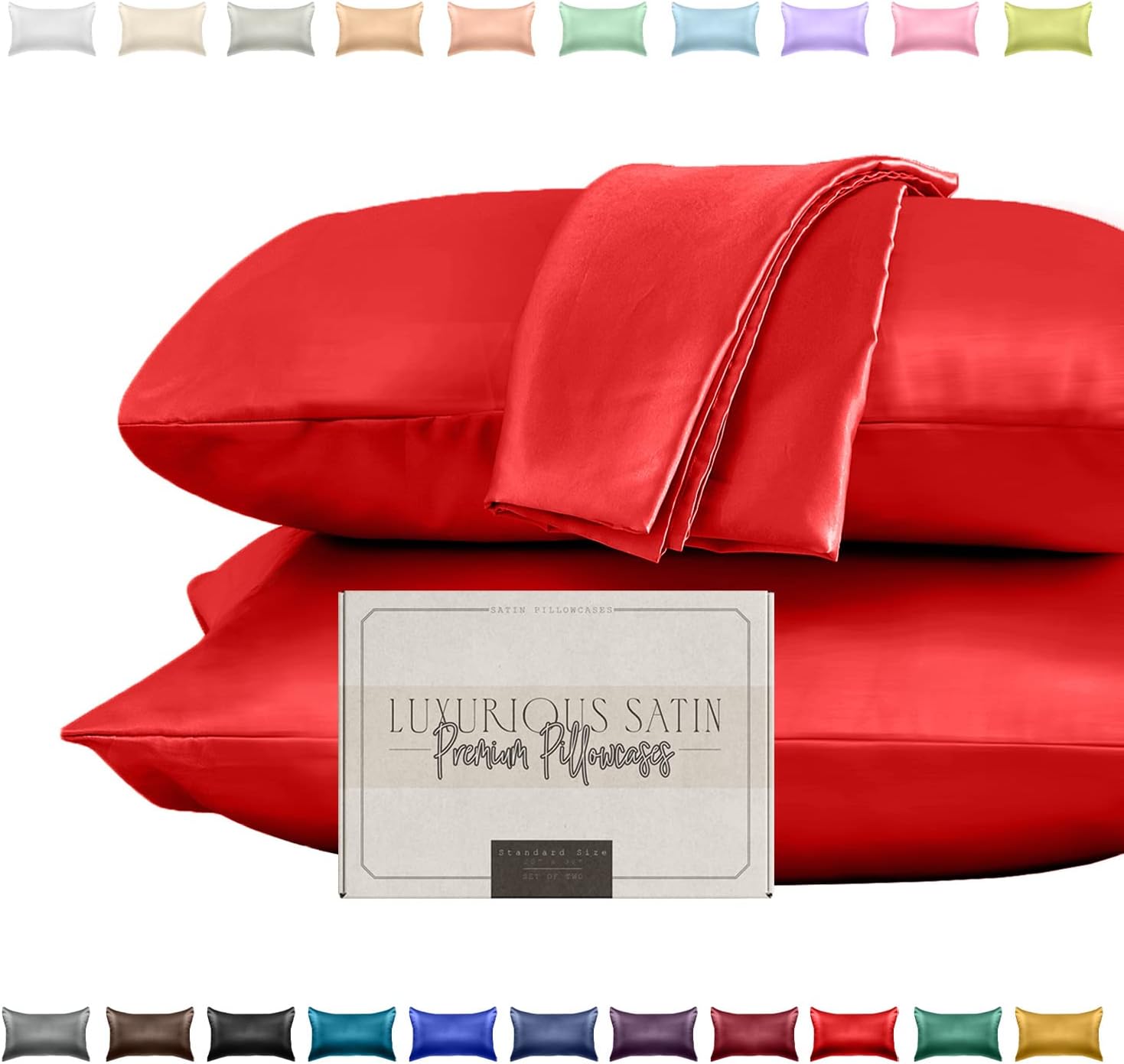 Elegantcomfort Elegant Comfort Silky and Luxurious 2-Piece Satin Pillowcase Set for Healthier Skin and Hair, Hidden Zipper Closure and Beau…