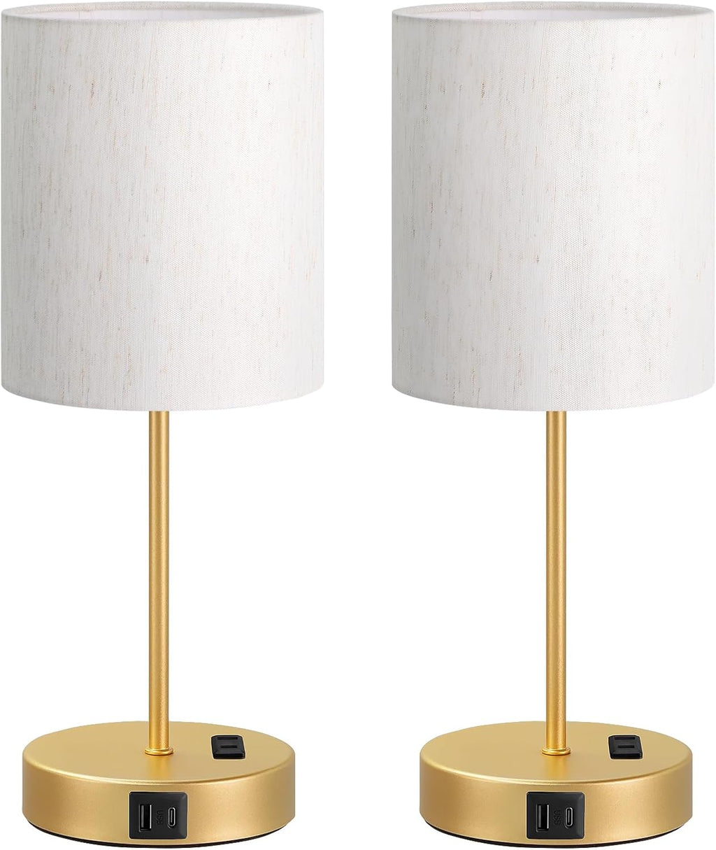 Fenmzeelighting Gold Touch Lamps for Nightstand Set of 2 - Bedside Table Lamp for Bedroom with Dual USB Ports & AC Outlet, 3-Way Dimmable L…