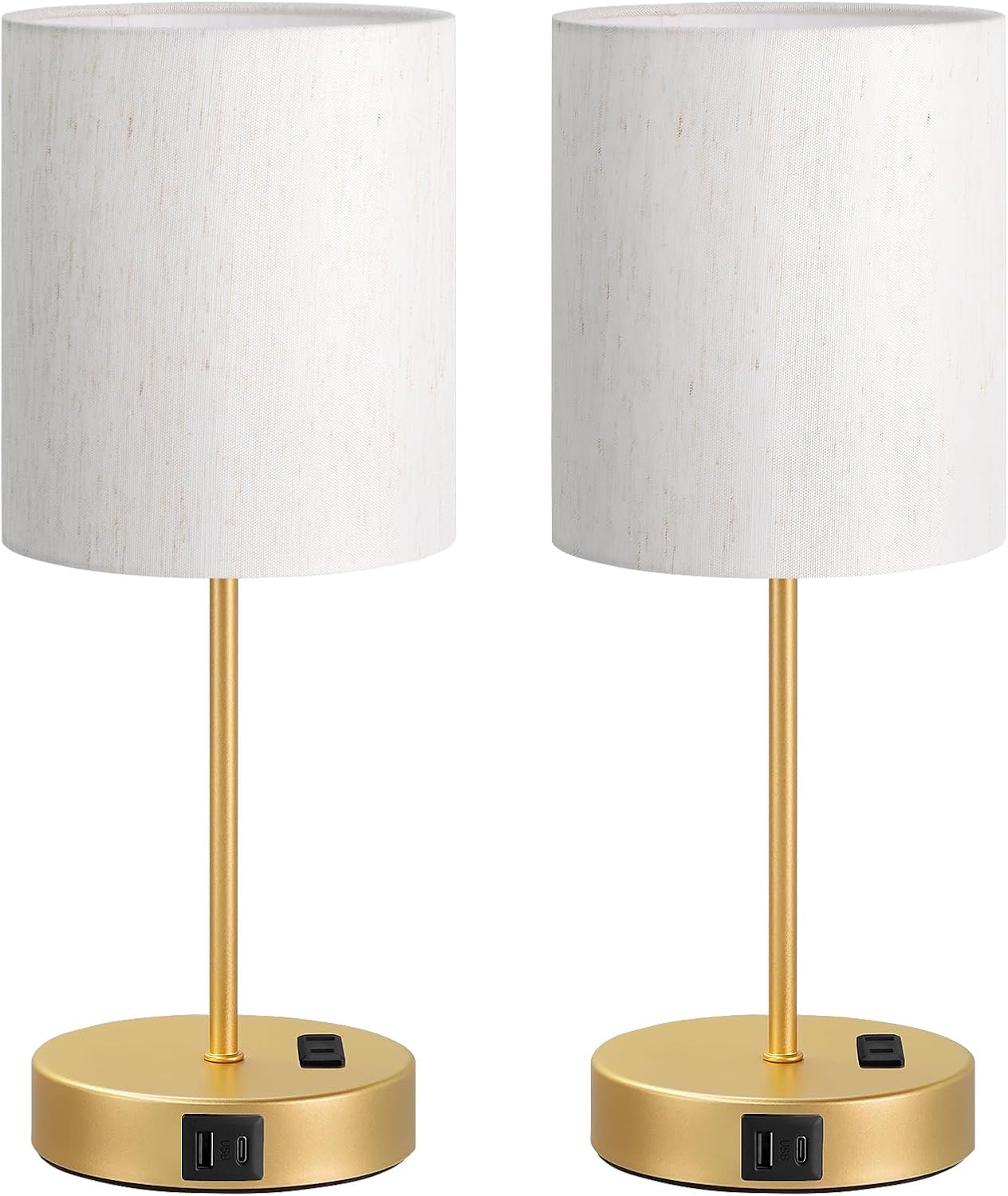 Fenmzeelighting Gold Touch Lamps for Nightstand Set of 2 - Bedside Table Lamp for Bedroom with Dual USB Ports & AC Outlet, 3-Way Dimmable L…