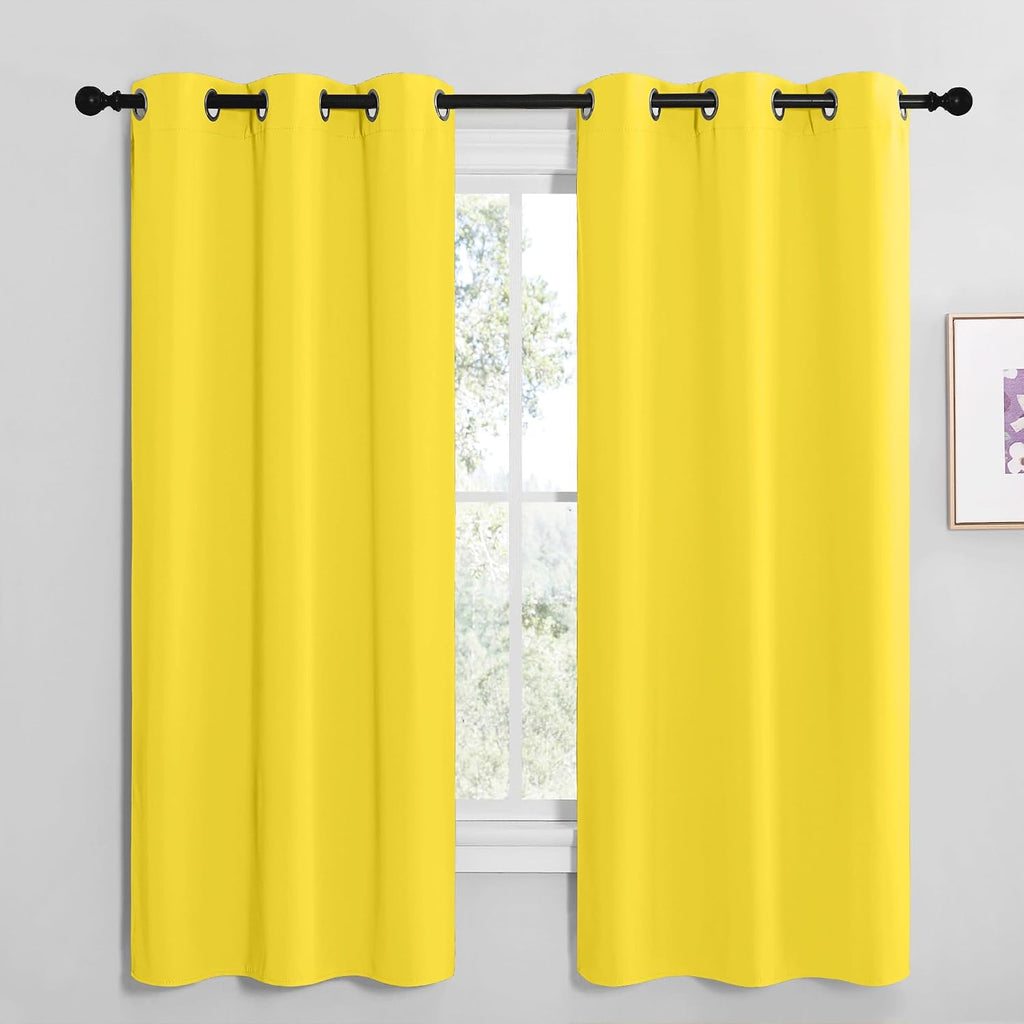 NICETOWN Bright Yellow Room Darkening Curtains for Kitchen, Window Treatment Thermal Insulated Solid Grommet Room Darkening…