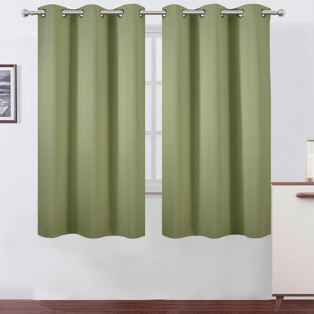 Lemomo Blackout Curtains 42 x 63 inch/Sage Green Curtains Set of 2 Panels/Thermal Insulated Room Darkening Bedroom Curtains 63 inch Green