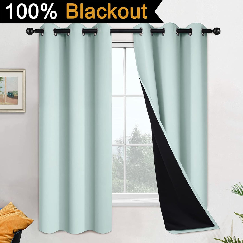 Yakamok 100% Blackout Lined Panels, Room Darkening Thermal Insulated Blackout Curtains for Bedroom, Heat Blocking Drapes for Living Room(42…