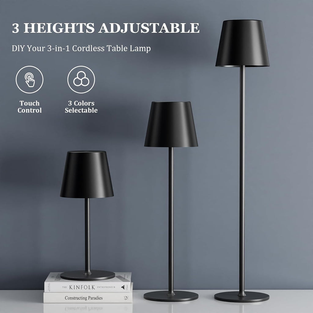 Kakanuo 20" Cordless Table Lamp Rechargeable Black - 2 Pack 5000mAH Battery Operated Lamp for Counter, 3 Color Stepless Dimming Wireless…