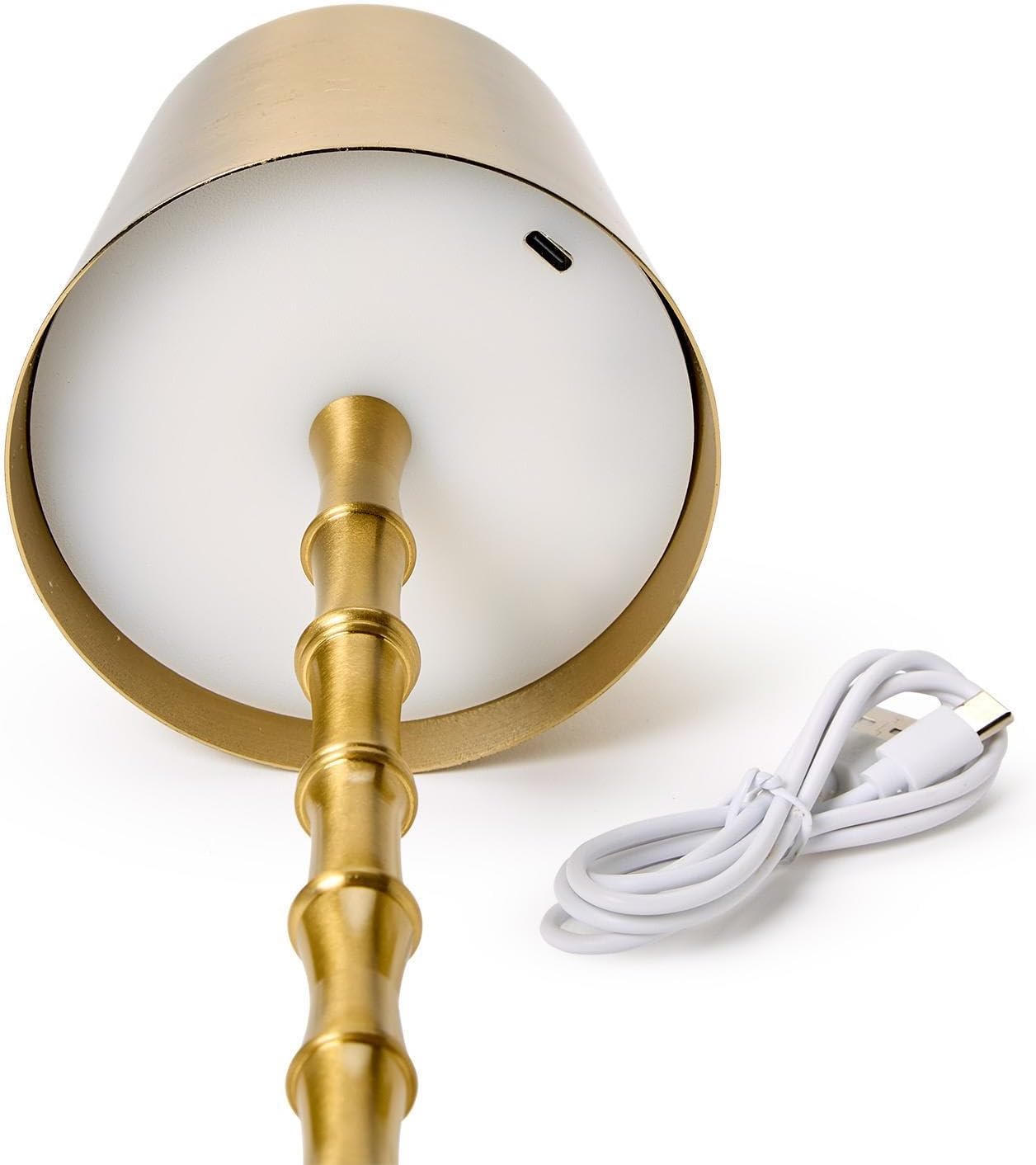 Two's Company LED Cordless Gold Bamboo Table Lamp in Gift Box, 14.5-Inch, Iron