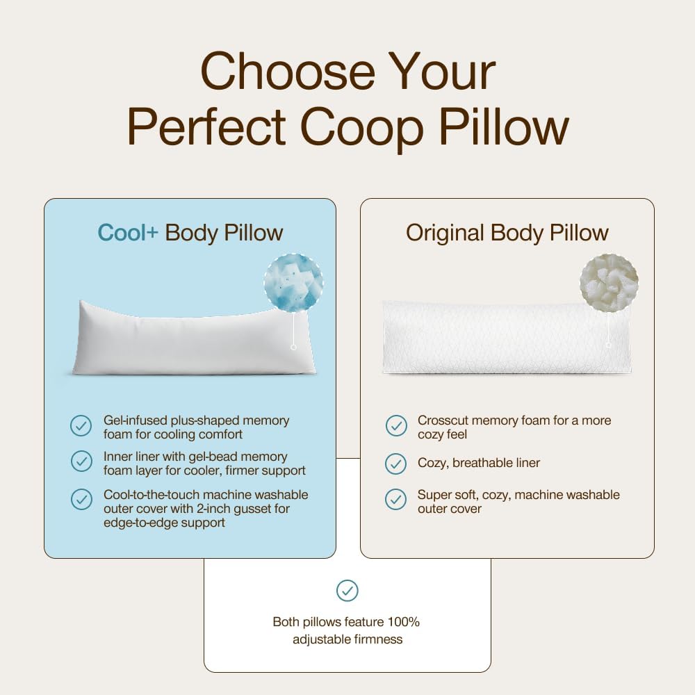 Coop Home Goods Original Adjustable Body Pillow (20x54) and Ultra-Tech Waterproof Pillow Protector Bundle for Pregnancy, Full Body…