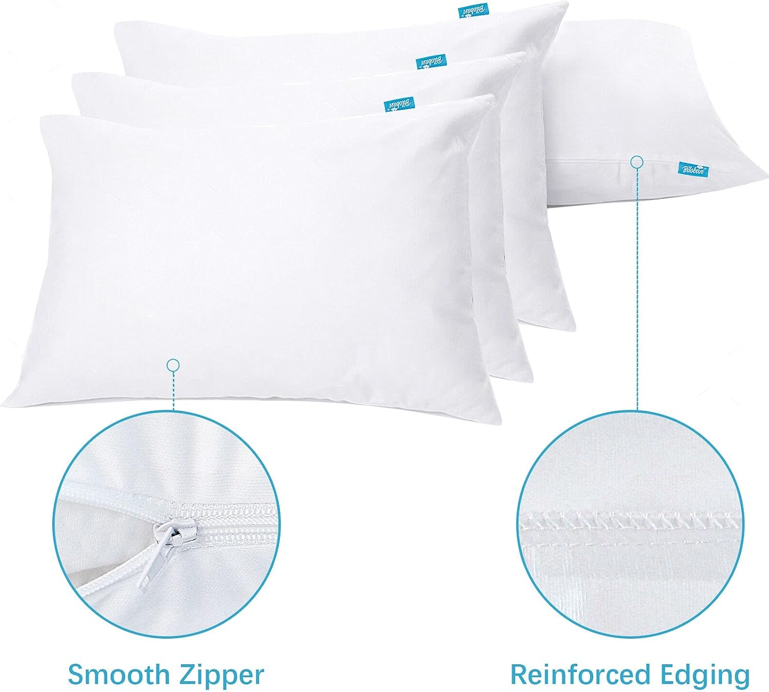 Bilobanbabybedding Biloban 4 Pack Pillow Protectors with Zipper Breathable & Noiseless & Durable 100% Waterproof Pillow Cases Standard Size…