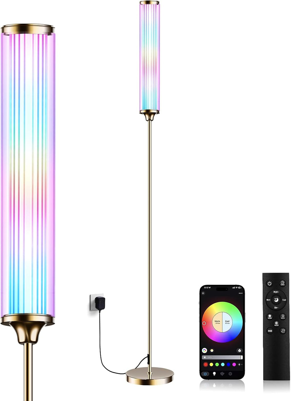 FRIDEKO HOME Floor Lamp, Smart RGBCW LED Color Changing Ambient Lighting for Living Room & Gaming Decor, Standing Lamp with App & Remote…
