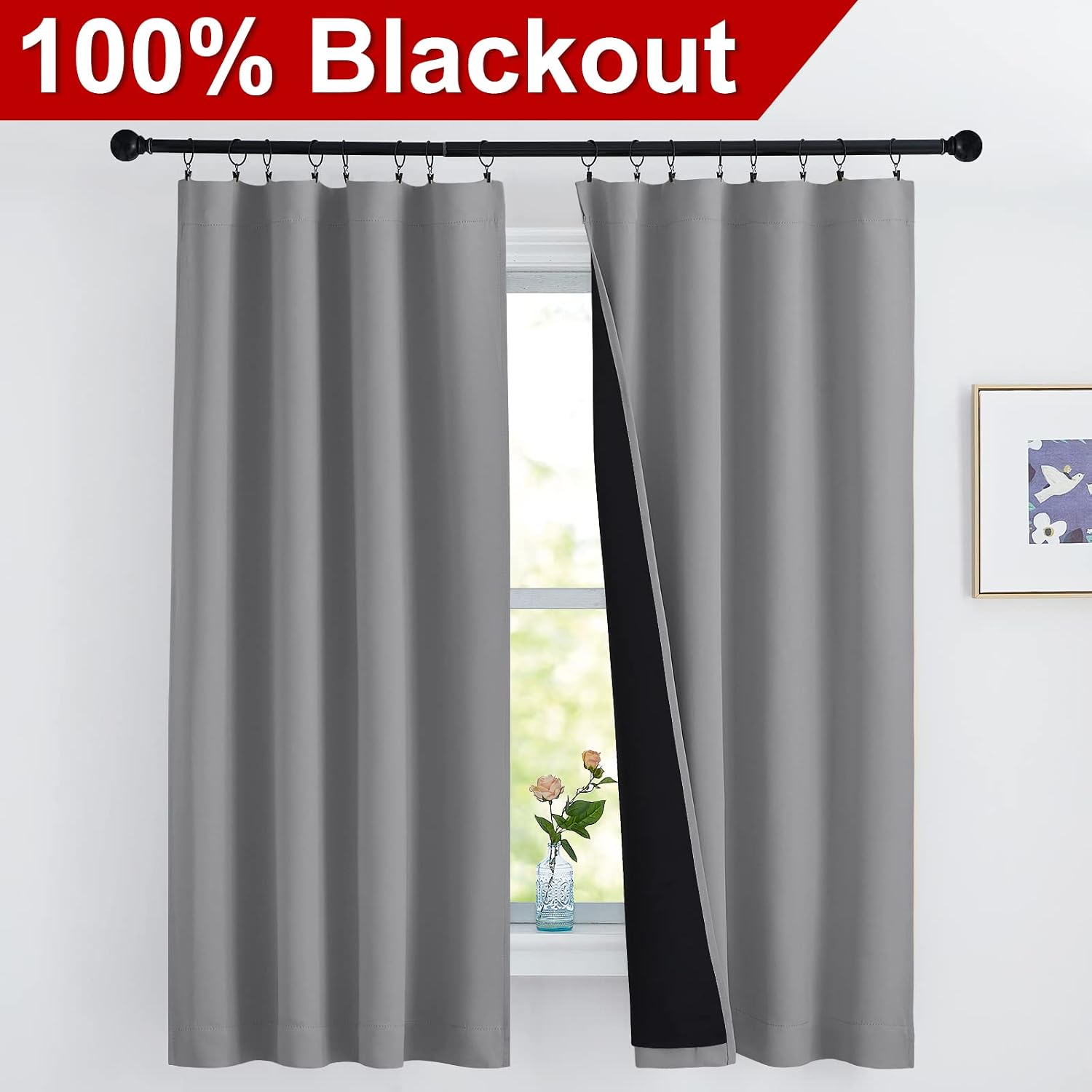 Nicetown 100% Blackout Curtains 63 inches Long, Soft and Heavy-duty Thermal Insulated Rod Pocket 2-Layer Lined Drapes, Energy Efficiency Wi…