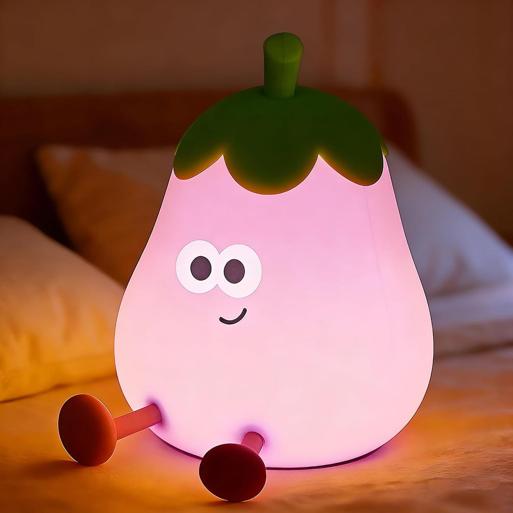 Eggplant Night Light for Kids, Cute Squishy Silicone Lamp, Rechargeable LED Nightlight, 3-Level Dimmable Bedside Lamp for Bedroom Kids…