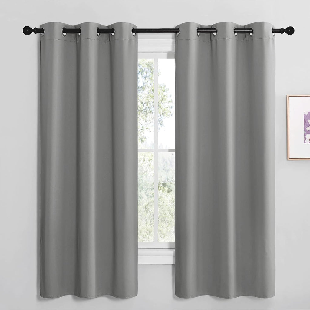 NICETOWN Thermal Insulated Grommet Blackout Curtains, Kids Window Drape Panel for Nursery, Privacy Short Curtains (Silver Grey, 2 Panels…