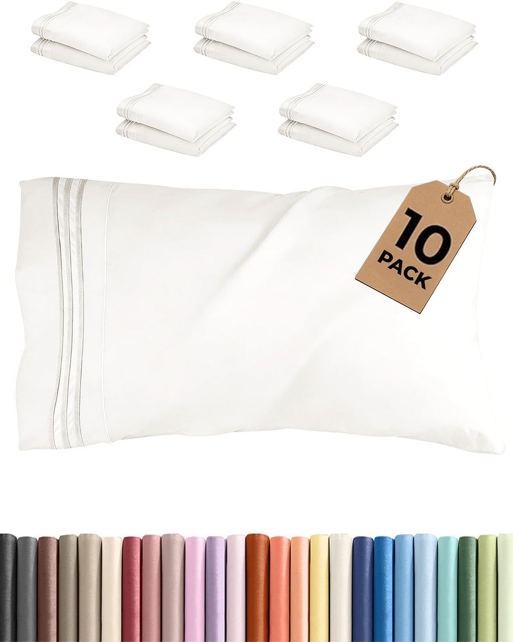 King Standard Pillow Cases Set of 10 - Ultra Soft Hotel Quality Pillowcase Covers - Comfy & Wrinkle Free - Shrink & Fade Resistant…