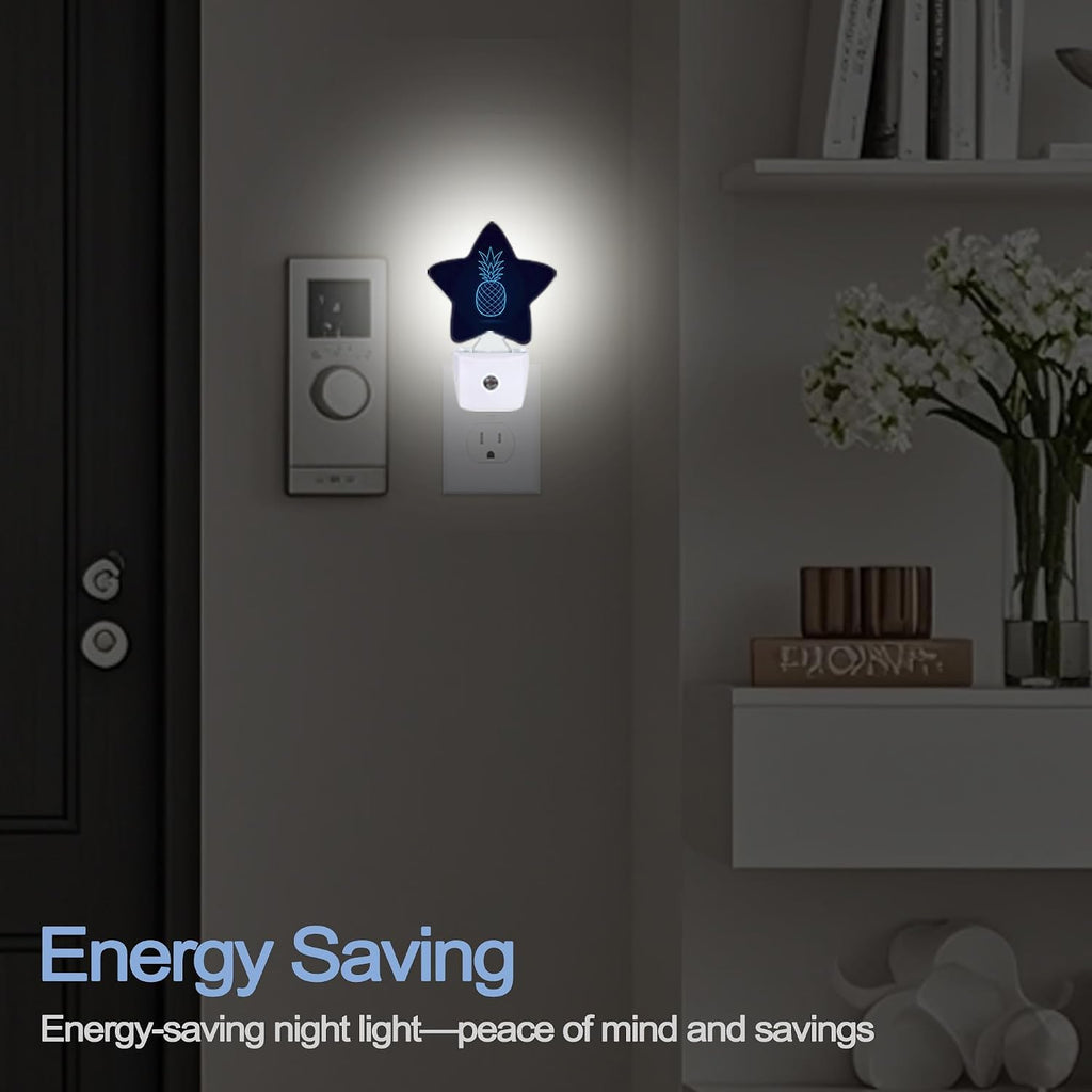 Snowmolle Pineapple Starry Sky Nightlight, Abstract Blue Line Star Night Lights Plug into Wall Decorations for Bedroom Bathroom, Dusk to Dawn…