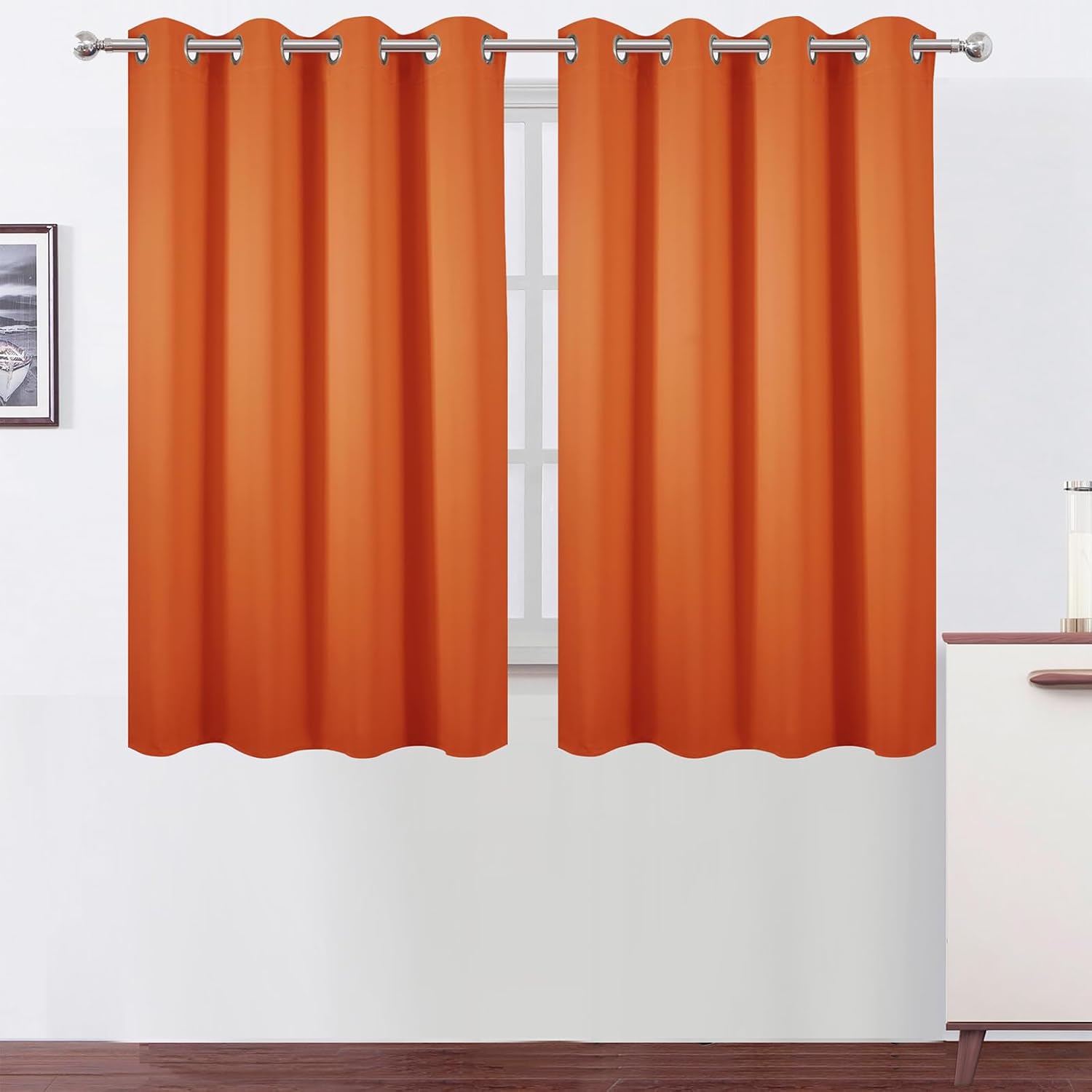 Lemomo Blackout Curtains 66 x 54 Inch Long Orange Curtains Set of 2 Panels Room Darkening Curtains for Bedroom and Living Room 54 Inch silv…