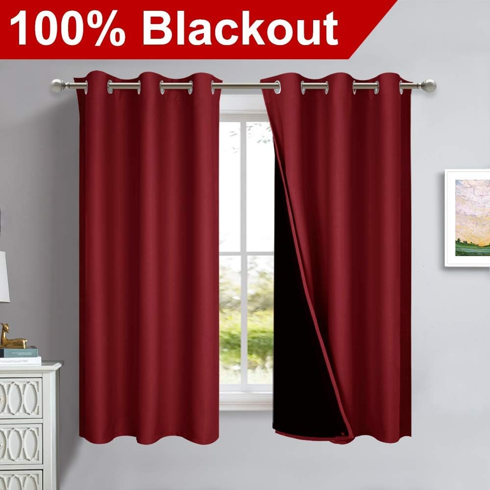 Nicetown 100% Blackout Panels, Thermal Insulated Black Liner Curtains for Kitchen Room, Cold Blocking Drapes for Window Decoration (Set of…