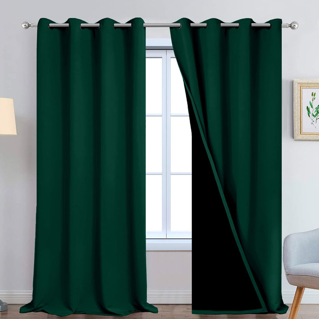 Yakamok 108 Inch Length 100% Blackout Window Curtain Panels, Full Light Blocking Drapes with Black Liner Thermal Insulated Drapes for Bedro…