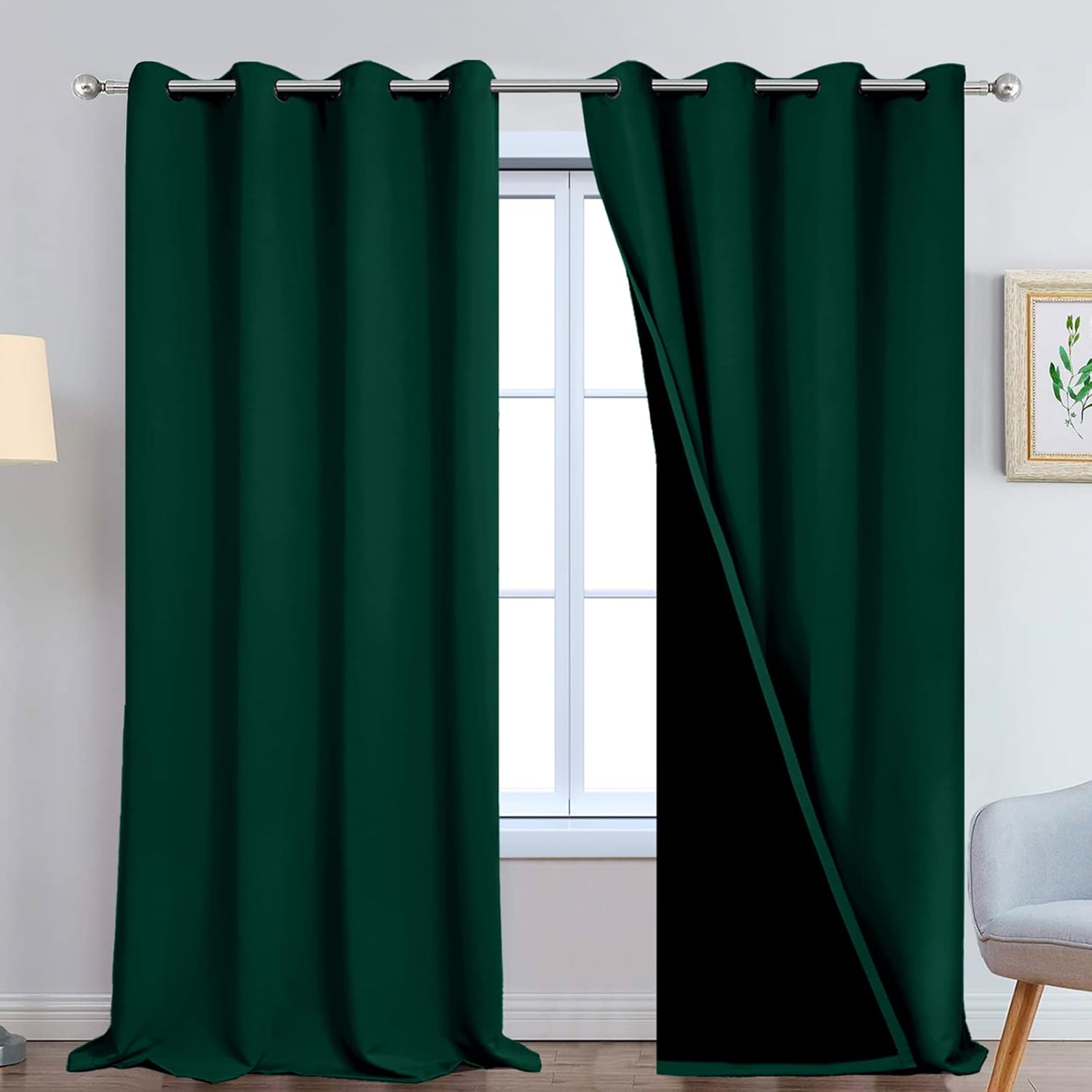 Yakamok 108 Inch Length 100% Blackout Window Curtain Panels, Full Light Blocking Drapes with Black Liner Thermal Insulated Drapes for Bedro…