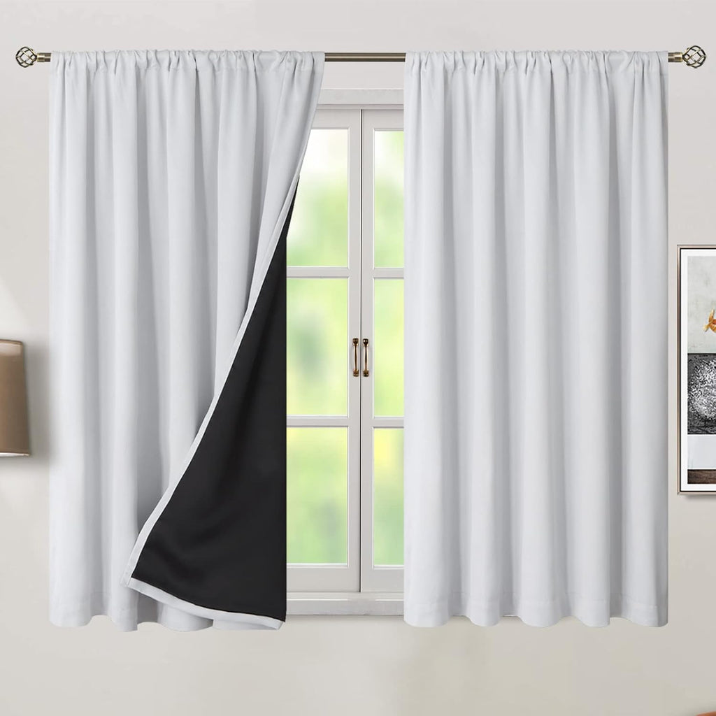 BGment Greyish White 100% Blackout Curtains 54 Inches Long with Black Liner, Rod Pocket and Back Tab Double Layer Room Darkening Thermal…