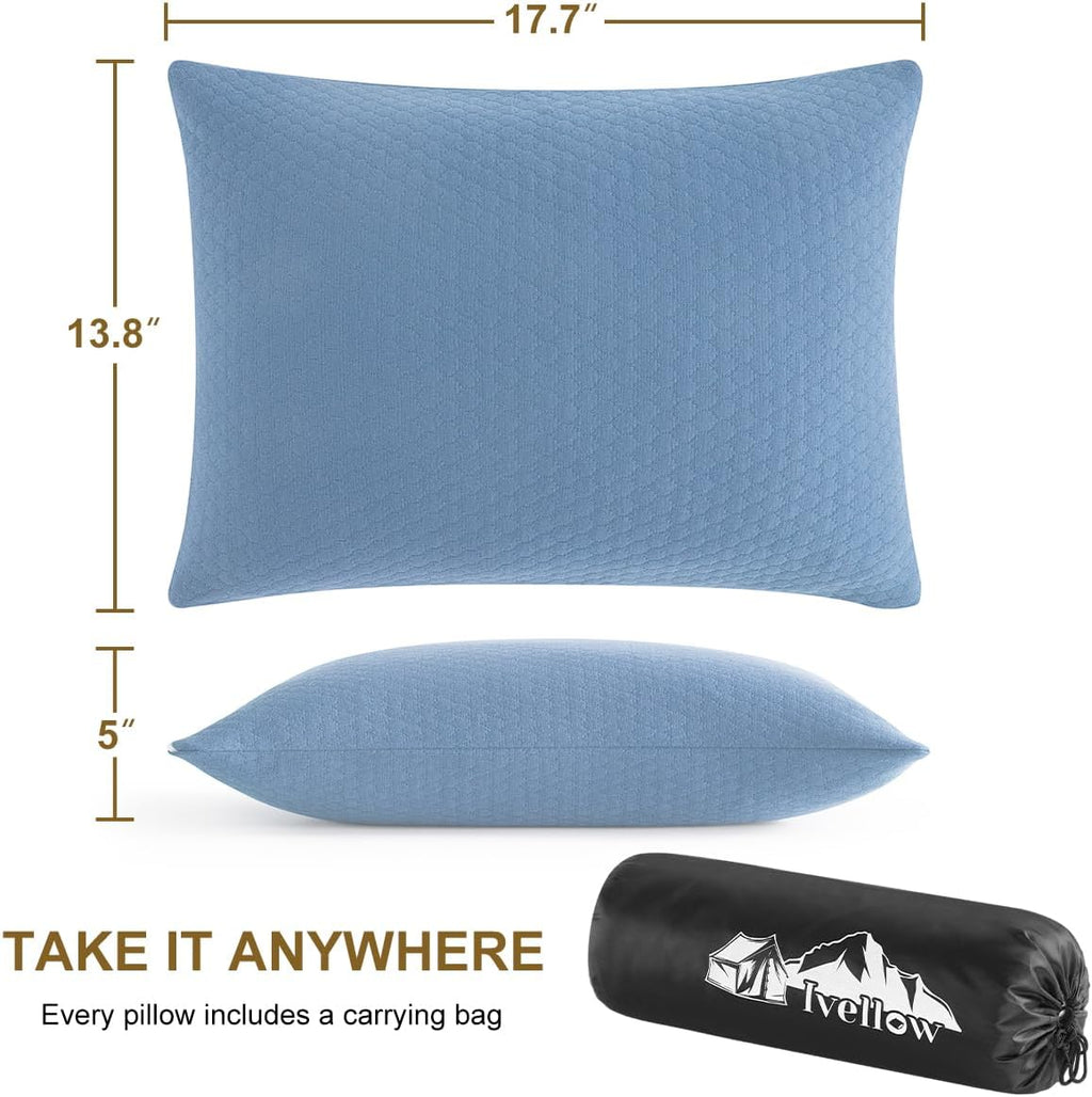 Ivellow Memory Foam Travel Pillow Compressible Camping Pillow for Sleeping Shredded Memory Foam Pillow Compact Firm Supportive Travel Pillo…