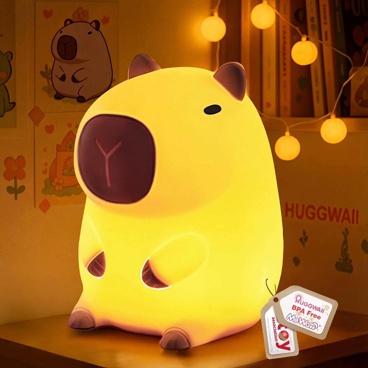 Mewaii Huggwaii Squishy Capybara Night Light for Kids - Soft Silicone Tap-Control Kids Night Light with 2 Brightness Levels & 20-Min Timer,…