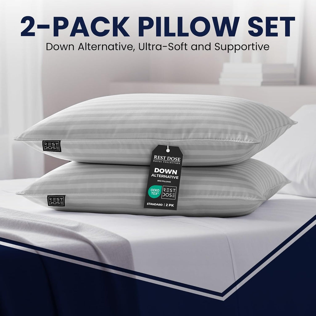 REST DOSE Bed Pillows for Sleeping, Set of 2 – Cooling, Hotel Quality with Soft Down Alternative Fill for Back, Stomach & Side Sleep…