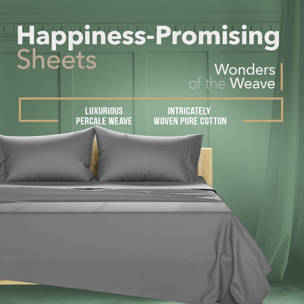TEXAS LINEN CO. 100% Organic Cotton Sheets Cal King Size - 4 PC Organic Cotton Cal King Percale Weave Sheet Set, Soft, Cooling, Crisp…