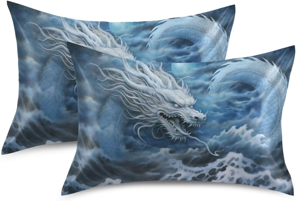 YETTASBIN Dragon Ocean Satin Pillowcase, Soft Breathable Silk Pillow Case with Envelope Closure for Hair and Skin, King Size 40 x 20 Inch