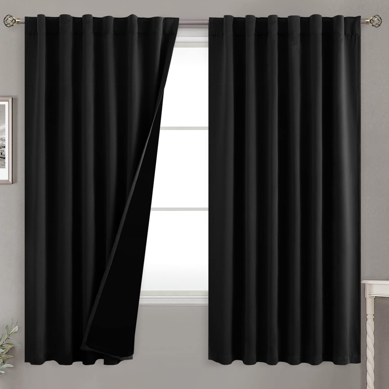 BGment Full Blackout Curtains with Thermal Insulation Liner Curtains 63 Inches Long, Rod Pocket and Back Tab Double Layer Room Darkening…