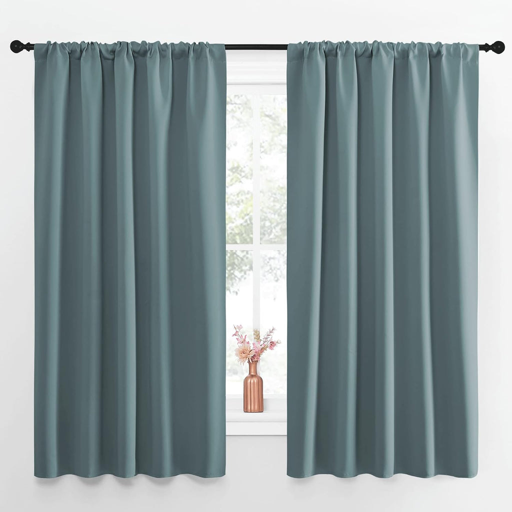 NICETOWN Greyish Blue Blackout Curtains Panels for Window, Thermal Insulated Rod Pocket Blackout Drapes/Draperies for Living Room (2…