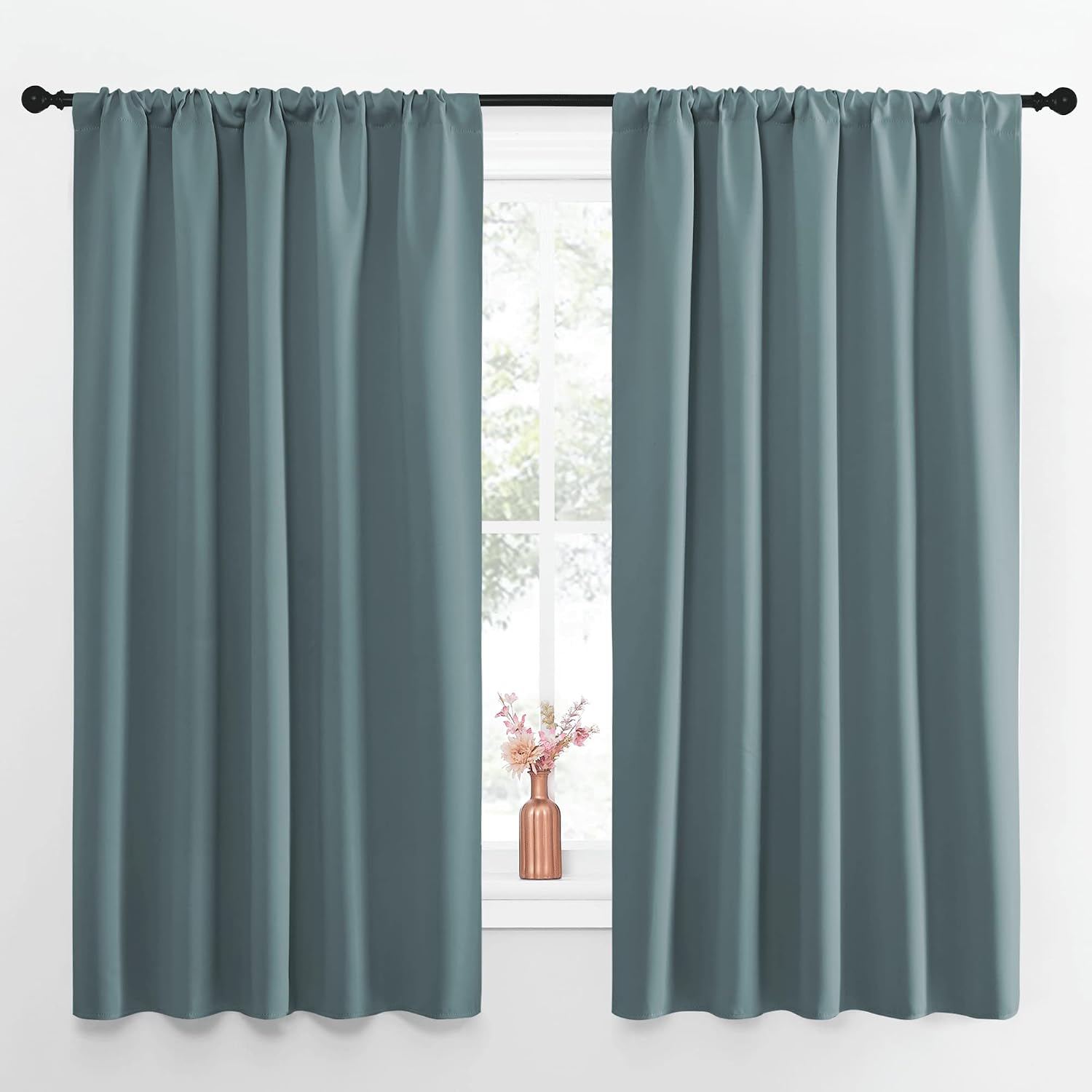 NICETOWN Greyish Blue Blackout Curtains Panels for Window, Thermal Insulated Rod Pocket Blackout Drapes/Draperies for Living Room (2…