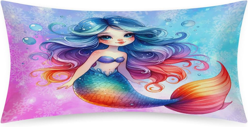 Mermaid Beautiful Rainbow Satin Silk Pillowcase for Hair and Skin Pillow Cases King Size Soft Silk Pillow Case with Envelope Closure…