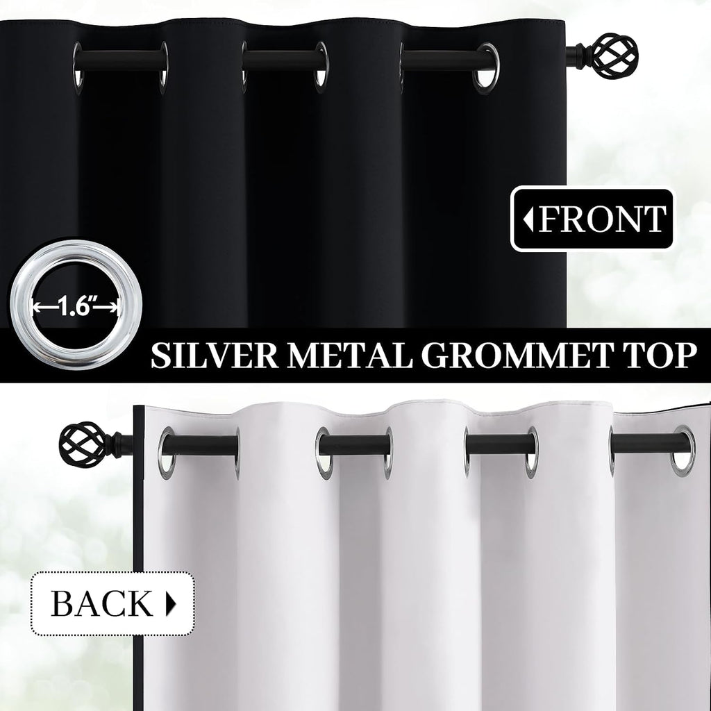 Yakamok 100% Blackout Curtains Black Room Darkening Thermal Insulated Window Curtain with 2 Thick Layers-Set of 2 Panels Grommet Top Drapes…