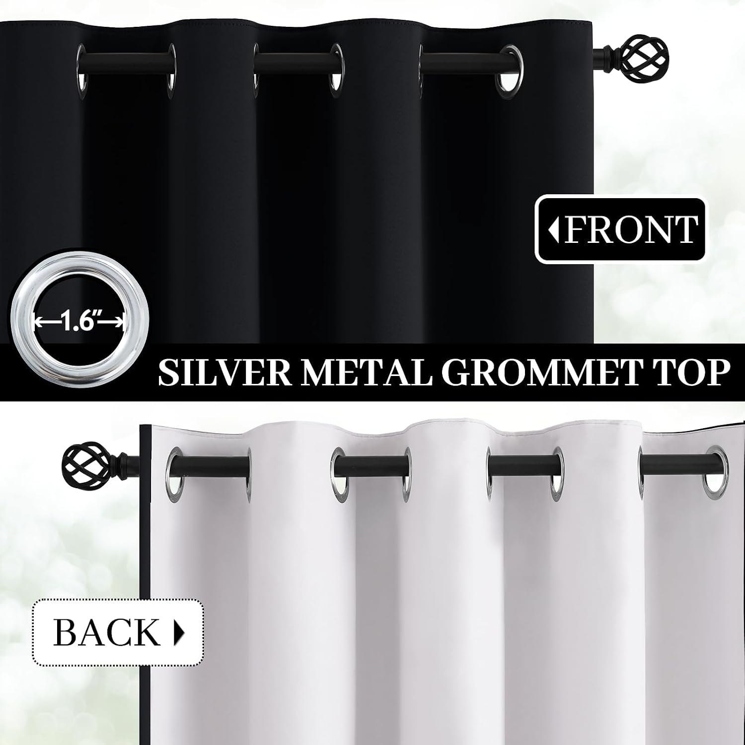 Yakamok 100% Blackout Curtains Black Room Darkening Thermal Insulated Window Curtain with 2 Thick Layers-Set of 2 Panels Grommet Top Drapes…