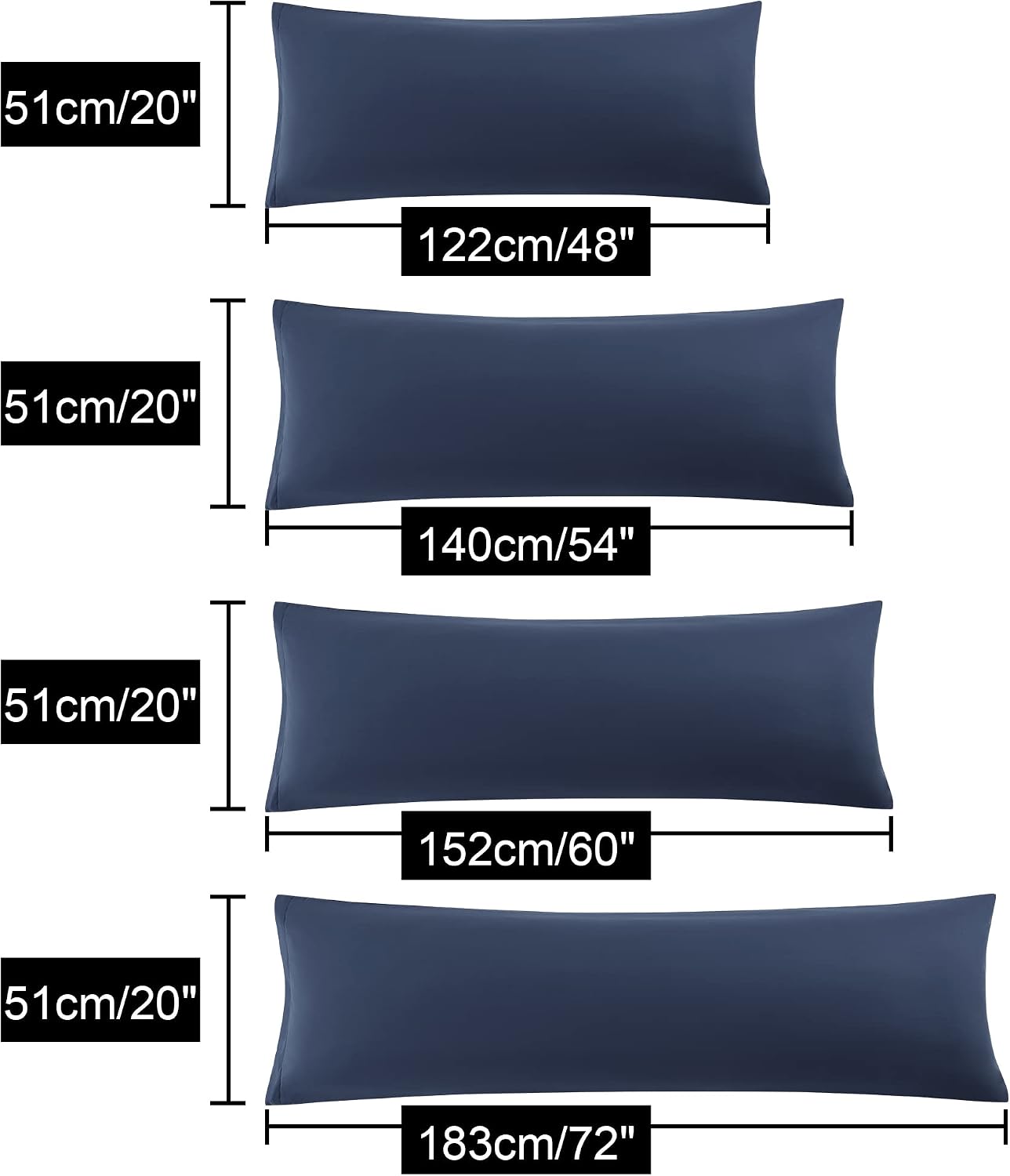 uxcell Soft Microfiber Body Pillow Cover with Zipper Closure, Long Pillow Cases for Body Pillows Weave for 90 GSM Polyester, Navy Body (20"…