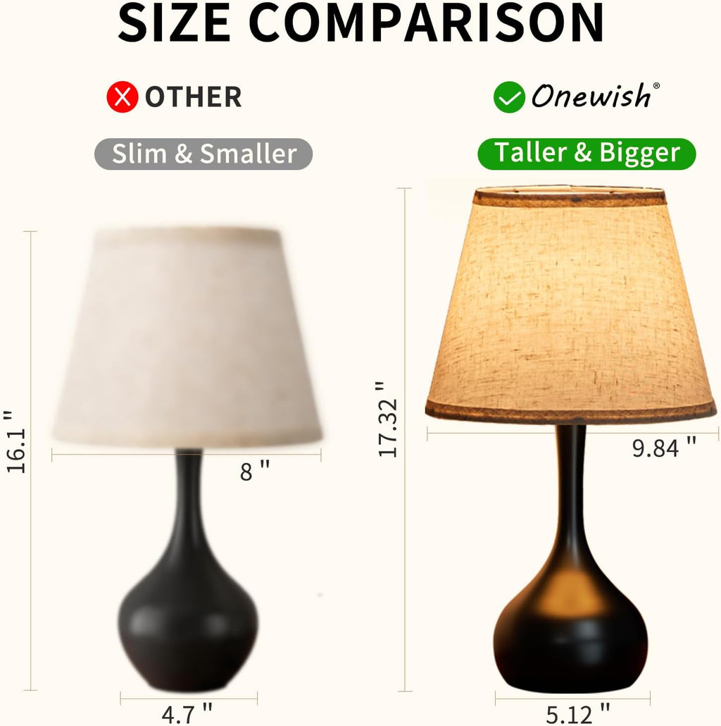 ONEWISH Touch Bedside Lamp for Bedroom, 3-Way Dimmable Farmhouse Table Lamps for Nightstand with Fabric Shade, Desk Lamp for Kids…
