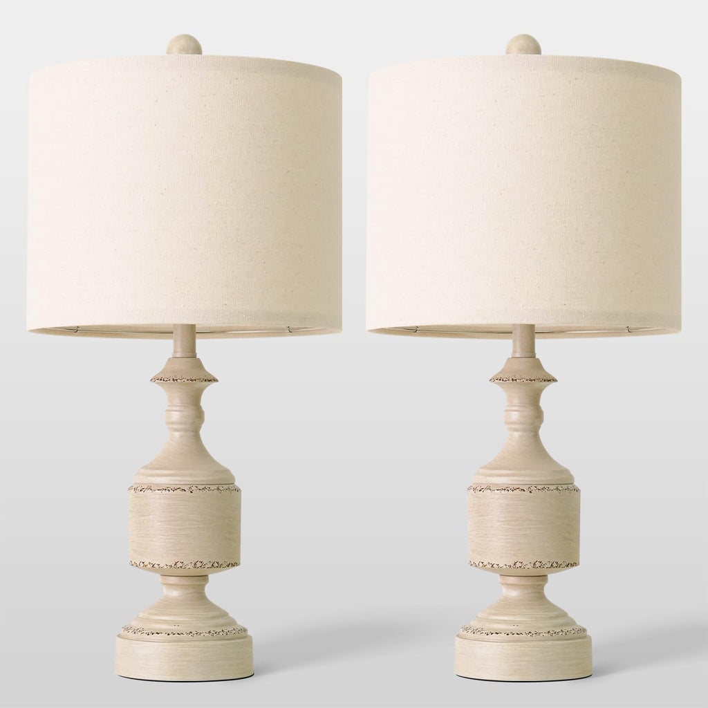 Bobomomo White Lamps Set of 2-20.5" Antique White Bedside Lamps for Nightstand, Vintage Farmhouse Lamps for Entryway & Guest Room, Ideal fo…